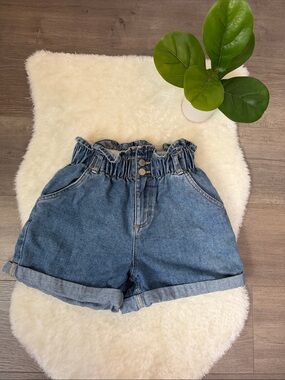 OAK + FORT High Rise Paperbag Denim Shorts
